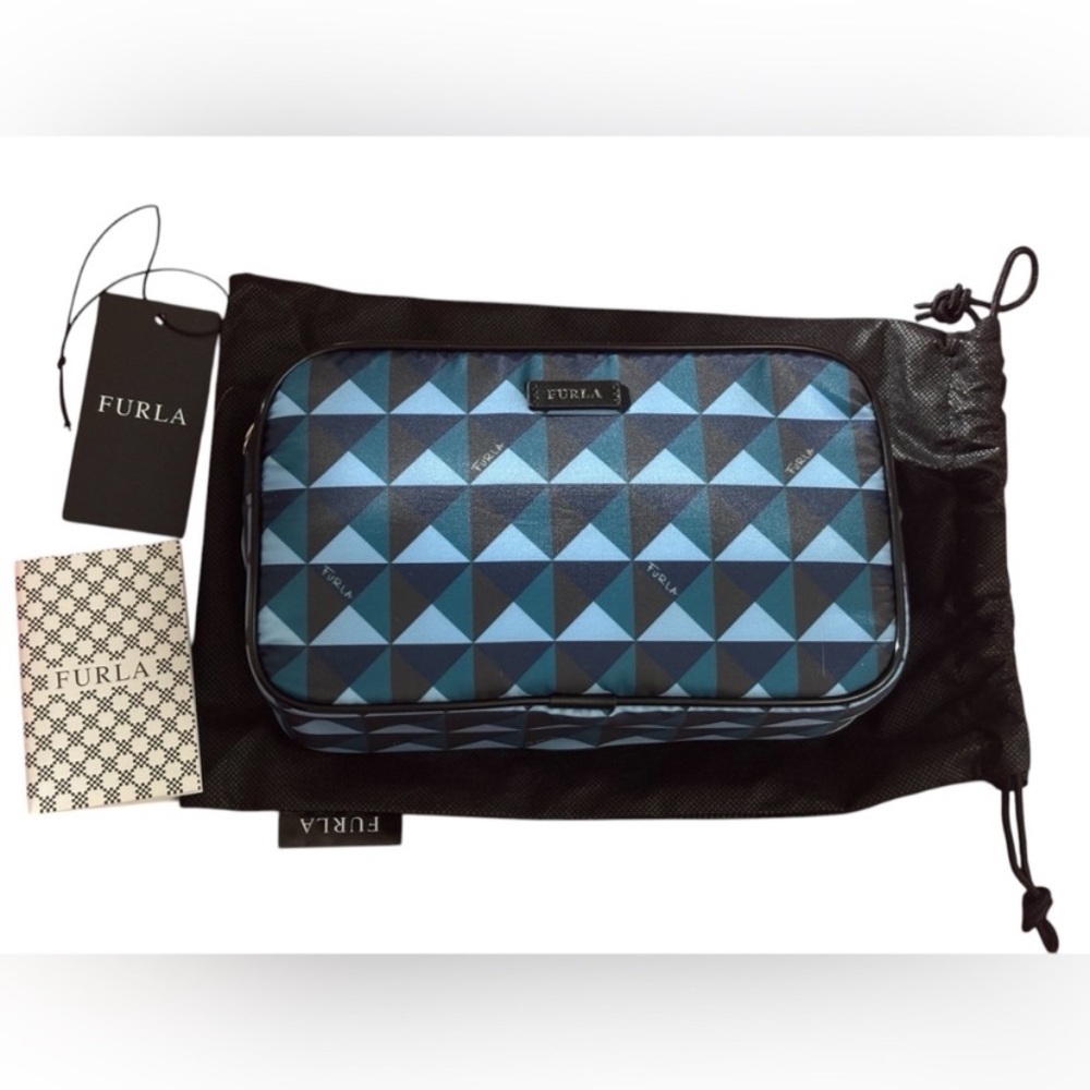 Furla Blue Geometric Cosmetic Case